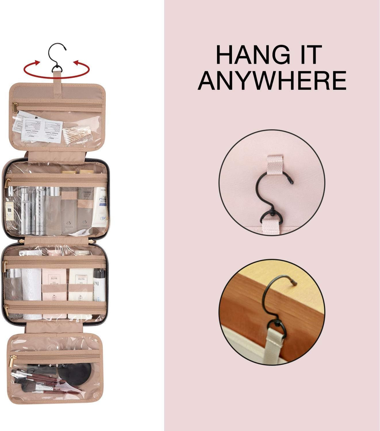 Stylish and Spacious Pink Hanging Toiletry Bag - Perfect for Travel and Home Organization