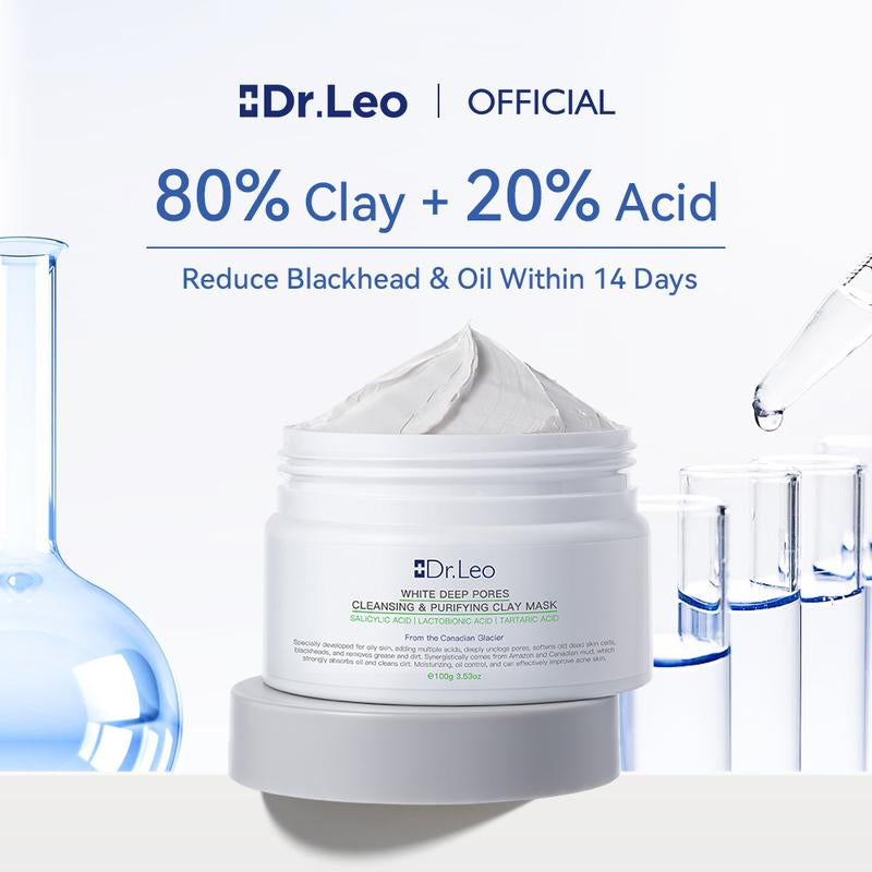 Revitalize Your Skin with Dr. Leo 3-in-1 White Clay Mask – 100g for Deep Pore Detox, Acne Treatment, and Oil Control