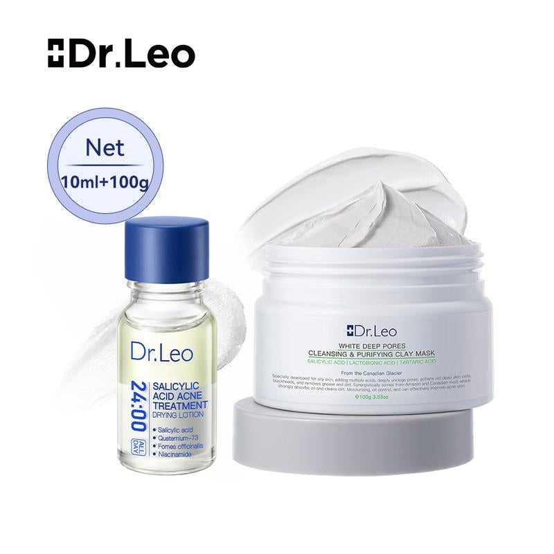 Revitalize Your Skin with Dr. Leo 3-in-1 White Clay Mask – 100g for Deep Pore Detox, Acne Treatment, and Oil Control
